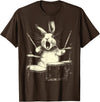 Cute Rabbit Playing Drums Funny Music Animal Drummer Graphic T-Shirt in Brown