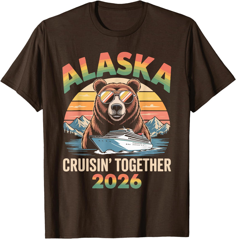 Alaska Cruise Crew Retro Travel Designs 2026 Alaska Cruise 2026 Bear Vacation Matching Group T-Shirt - Brown