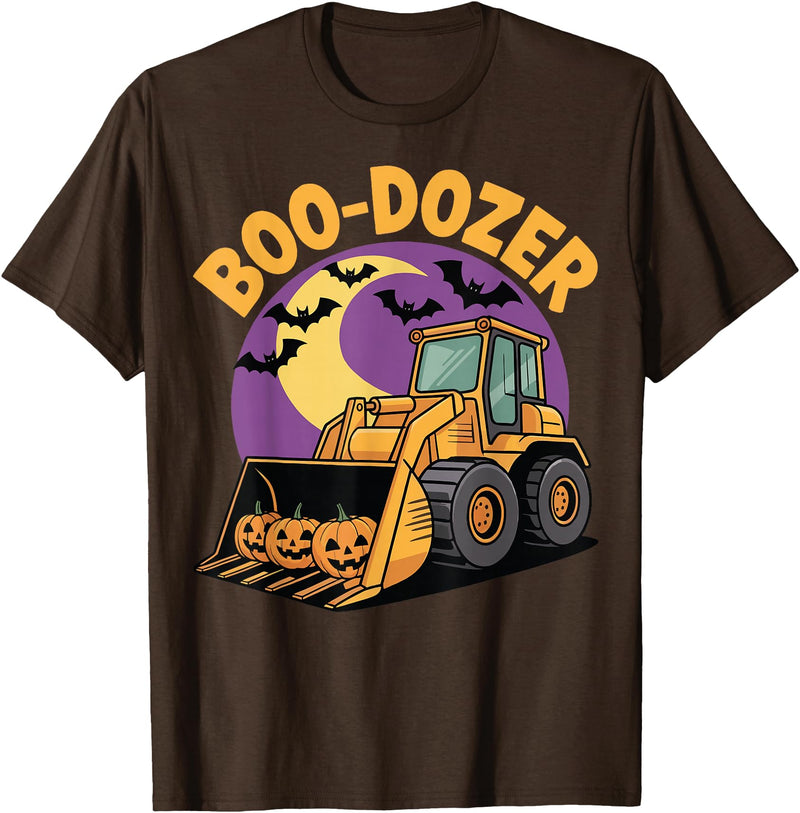 Bulldozer Halloween Costume Toddler Spooky Ghost Boo-Dozer Halloween Kids Bulldozer T-Shirt - Brown