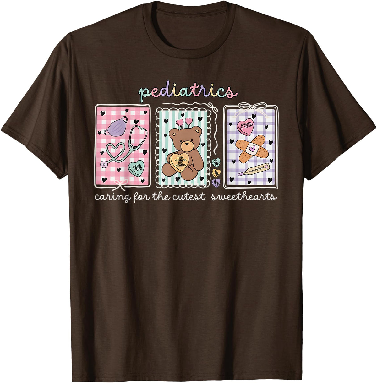 Pediatrics s Day PEDS Nurse Stamp Bear V-day Work Pediatrics Valentines Day PEDS Nurse Stamp Bear V-Day Work P T-Shirt - Brown