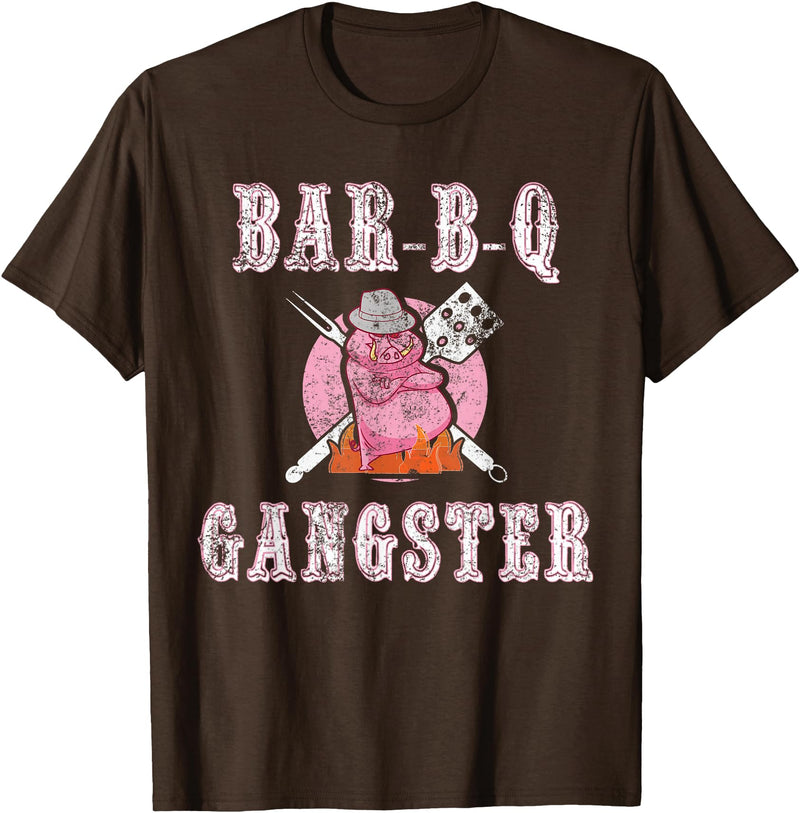 Pig Gangster BBQ Gift Ideas Funny BBQ Gifts for Men- Pork Pig Pit BBQ Gangster T-Shirt - Brown
