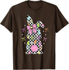 Funny Bunny Checkered Coquette Bow Rabbit Eggs Easter Retro T-Shirt in Brown