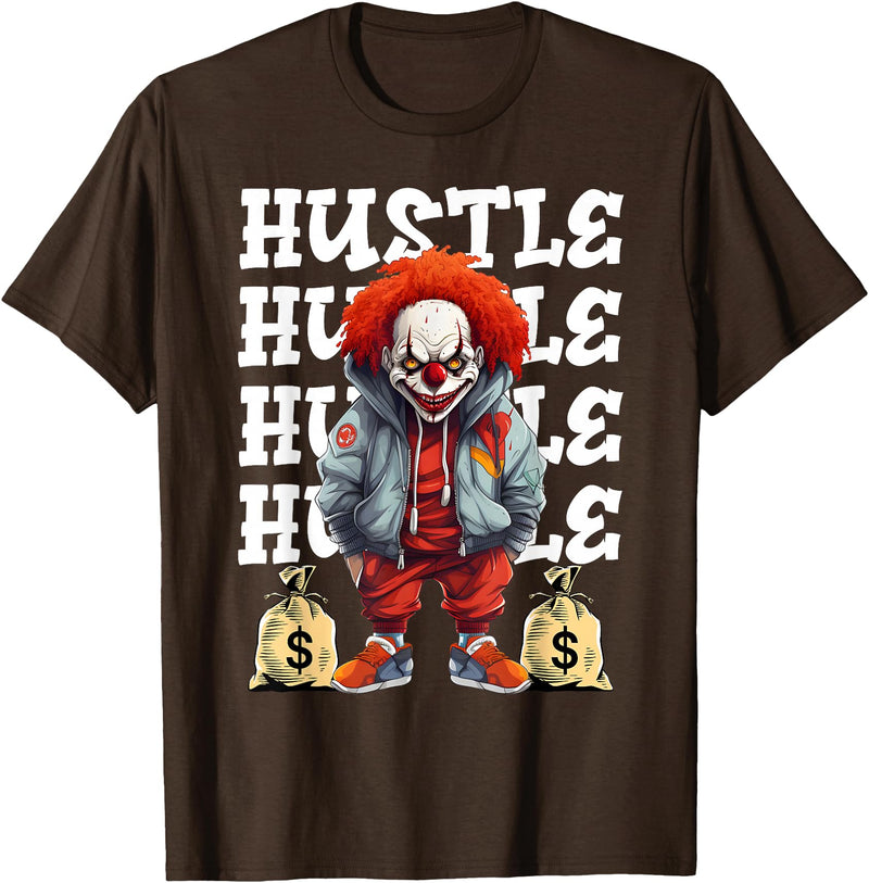 Hip Hop Clown Money Calling Horror Streetwear Tee Hip Hop Scary Clown Hustle Money Urban Streetwear Halloween T-Shirt - Brown