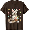 Cute Easter Bunny Rabbit with Eggs Whimsical Snake Design T-Shirt in Brown