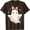 Halloween Ghost Coquette Bow Tee Ghost Coquette Bow Halloween Kawaii Girls Women Spooky T-Shirt - Brown