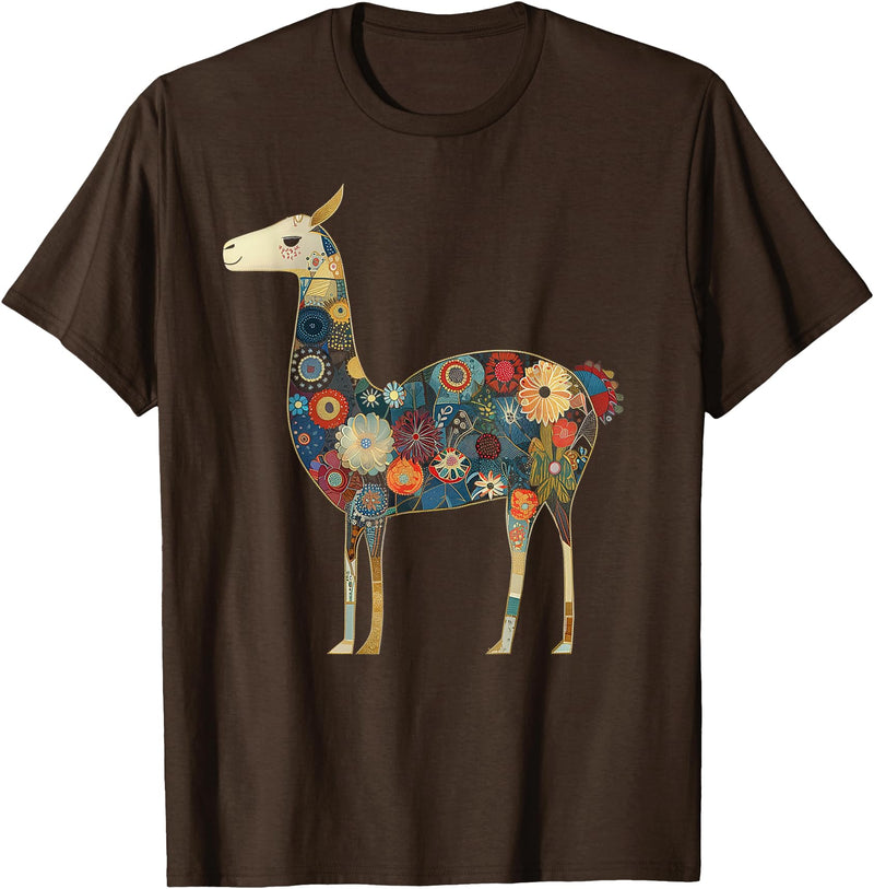 We Love Llamas & Alpacas - Peru Souvenirs Co. Llama Alpaca Floral Colorful Flowers Peru Peruvian Souvenir T-Shirt - Brown