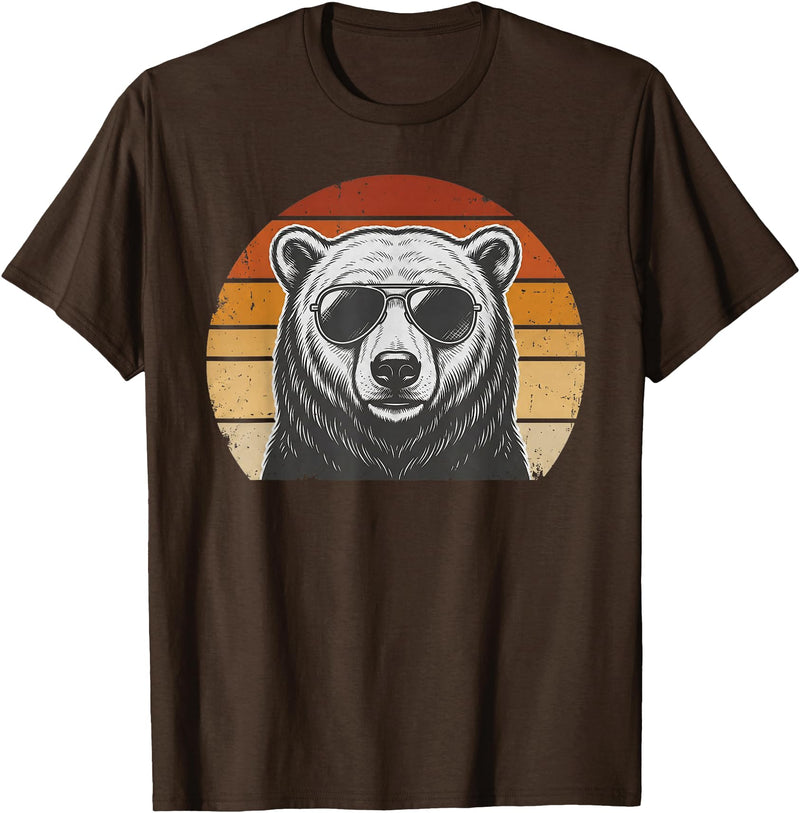 Polar Bear Retro Sunset Vintage Prints Co Polar Bear Retro Sunset Animal Lover Vintage Cool Owner T-Shirt - Brown