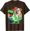 English Bulldog Funny Dinosaur Kids Mom Gift Tees Funny English Bulldog Riding Cute T-Rex Dinosaur Dog Mom T-Shirt - Brown