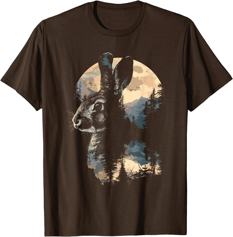Rabbit Mountain Landscape Nature Wildlife T-Shirt in Brown