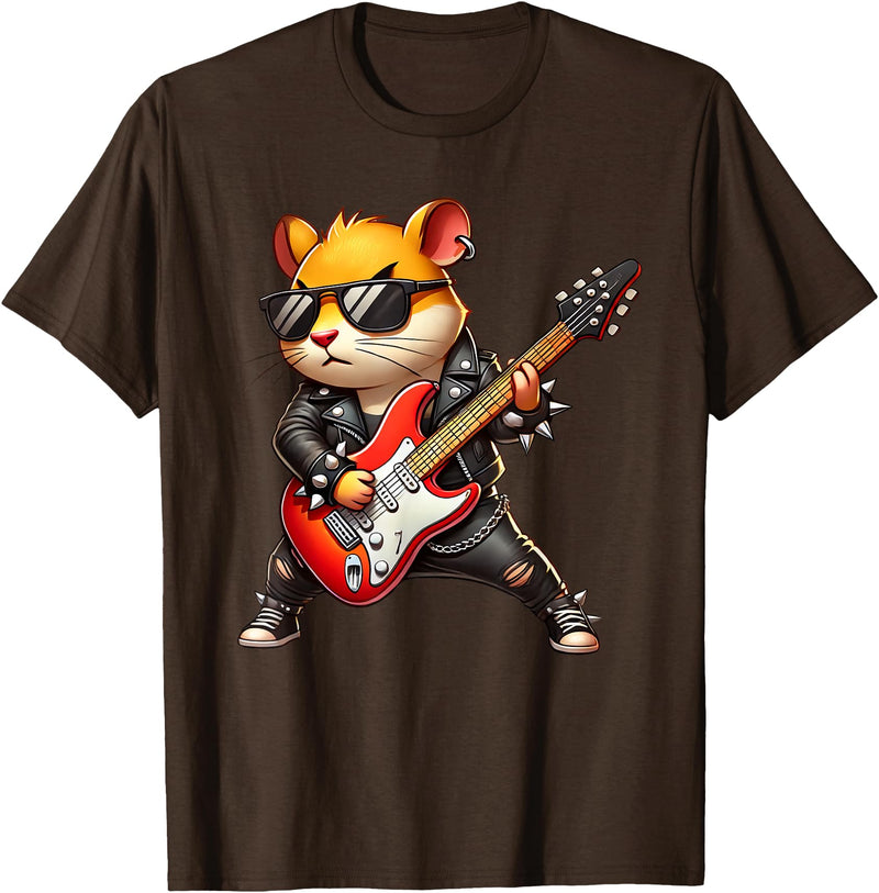 Hamster Electric Guitar Concert Music Lover Men Women Kids T-Shirt - Brown