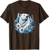 Arctic Polar Bear Floral Crystal Nature Winter Wildlife Polar Bear with Ice Flowers T-Shirt - Brown