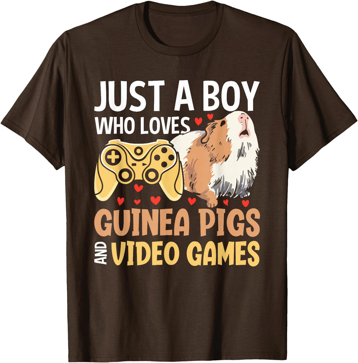 Guinea Pig Gifts for Gamer Co. Just a Boy Who Loves Guinea Pigs and Video Games Gaming T-Shirt - Brown