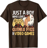 Guinea Pig Gifts for Gamer Co. Just a Boy Who Loves Guinea Pigs and Video Games Gaming T-Shirt - Brown