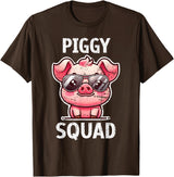 Pig Lovers Apparel and Home Decor Shop Funny Pig Wearing Sunglasses Piggy Squad Farm Farmer T-Shirt - Brown