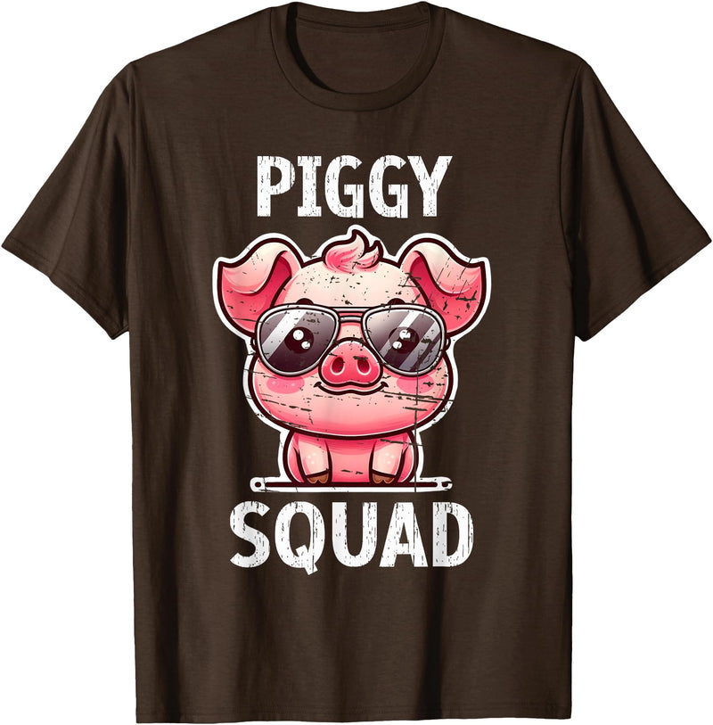 Pig Lovers Apparel and Home Decor Shop Funny Pig Wearing Sunglasses Piggy Squad Farm Farmer T-Shirt - Brown