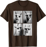 Funny Animal Photography Clothing Co. Funny Llamas with Sunglasses Cool Llama Animals Photo Booth T-Shirt - Brown
