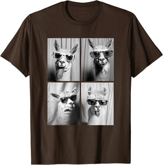 Funny Animal Photography Clothing Co. Funny Llamas with Sunglasses Cool Llama Animals Photo Booth T-Shirt - Brown