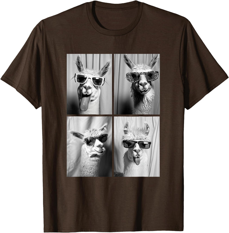 Funny Animal Photography Clothing Co. Funny Llamas with Sunglasses Cool Llama Animals Photo Booth T-Shirt - Brown