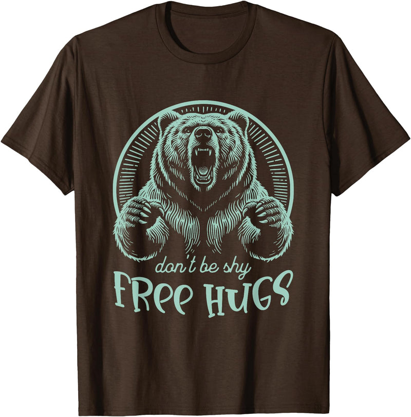 Hugging Family & Relations s Gifts & Apparel 'FREE-Hugs' s Grizzly Bear s 'Woodcut Style' T-Shirt - Brown