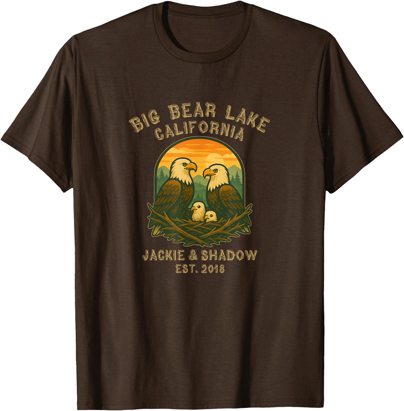 Big Bear Lake Eagles California Big Bear Lake California Eagles Jackie and Shadow T-Shirt - Brown