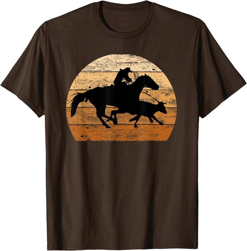 Roping Rodeo Shirts and Gift Co. Brown Distressed Style Western Cow Horse Calf Roping T-Shirt - Brown