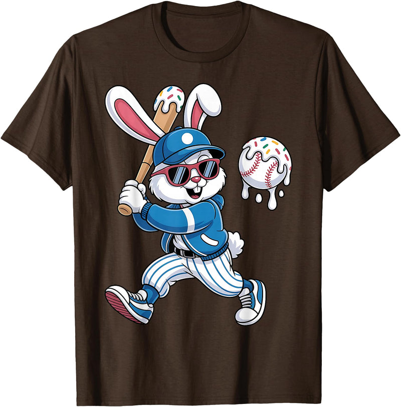 Funny Baseball Drip Rabbit Bunny Easter Men Boys Kids T-Shirt in Brown
