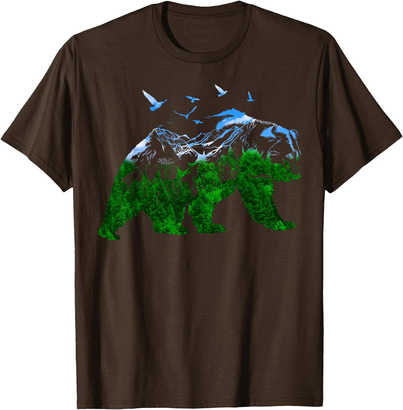 Nature Forest Trees Mountains Bear Wildlife Shirts Bear Nature Outdoor Mountains Forest Trees Bear Wildlife T-Shirt - Brown