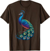 Peacock Peafowl Colorful Bird Peacock Illustration T-Shirt - Brown