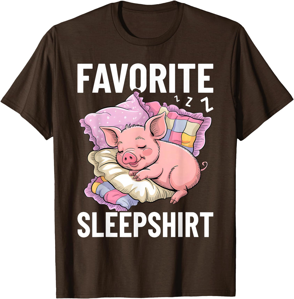 Piggy Lover Gift Co. Favorite Sleep, Napping Pig, Piglet & Piggy Pajama T-Shirt - Brown