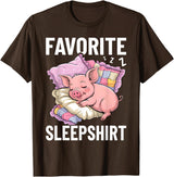 Piggy Lover Gift Co. Favorite Sleep, Napping Pig, Piglet & Piggy Pajama T-Shirt - Brown