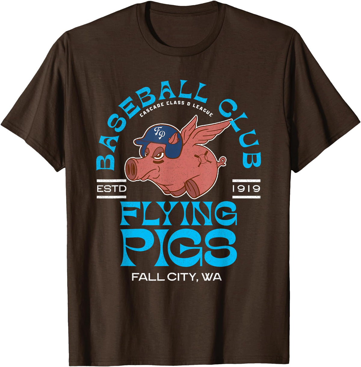 Retro Minor League Baseball Team Apparel Fall City Flying Pigs Retro Minor League Baseball Team T-Shirt - Brown