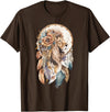 More Tribal Native American Totem Animal Art Lion Tribal Watercolor Lion Dream Catcher T-Shirt - Brown