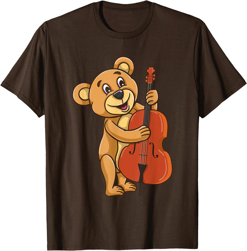 Teddy Bear Playing Cello T-Shirt - Brown