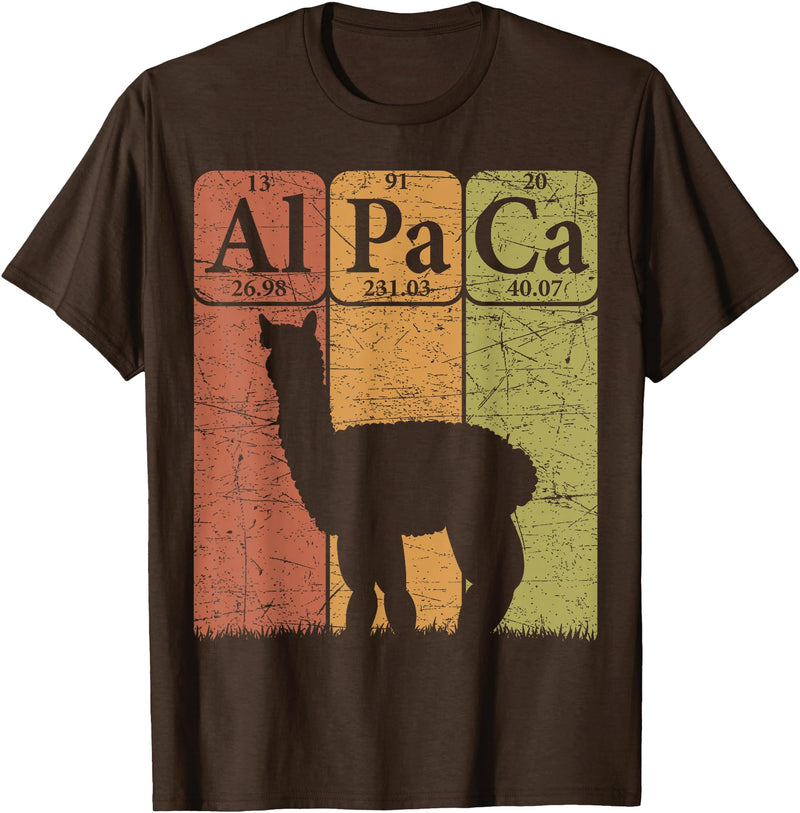 Alpaca Llama Periodic Chemistry Elements Retro Alpaca Periodic Table Elements Llama Alpaca Vintage T-Shirt - Brown