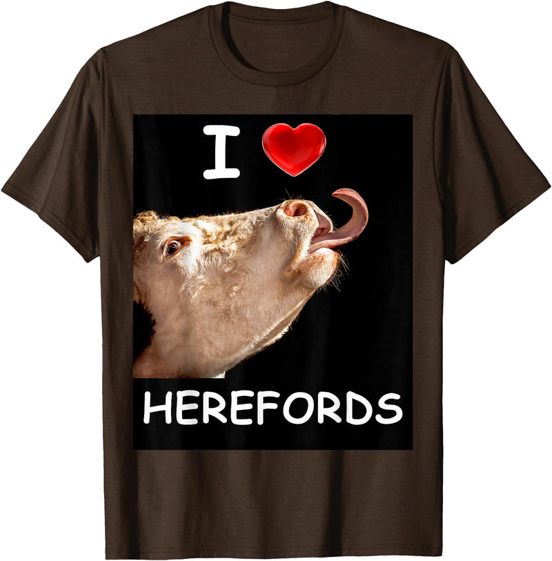 WhiteHorseDepot I Love Herefords with Cow Tongue T-Shirt - Brown