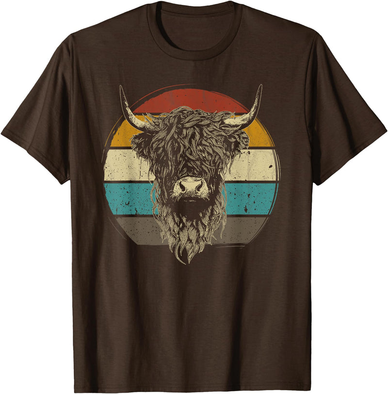 Scottish Highland Cow Lovers men woman kids Scottish Highland Cow Cattle Hairy Cow Retro for Cow Lovers T-Shirt - Brown