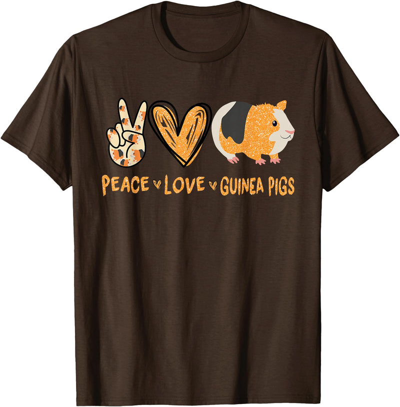 Funny Guinea Pig Lover Peace Love Guinea Pigs Cute Guinea Pig Lover T-Shirt - Brown