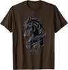 Artful Horse Designs Black Horse Portrait – Friesian Horse T-Shirt - Brown