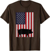 Farm Pig Patriotic United States Flag Kids Animal Patriotic Pig Silhouette American Flag Farm Kids Fourth T-Shirt - Brown
