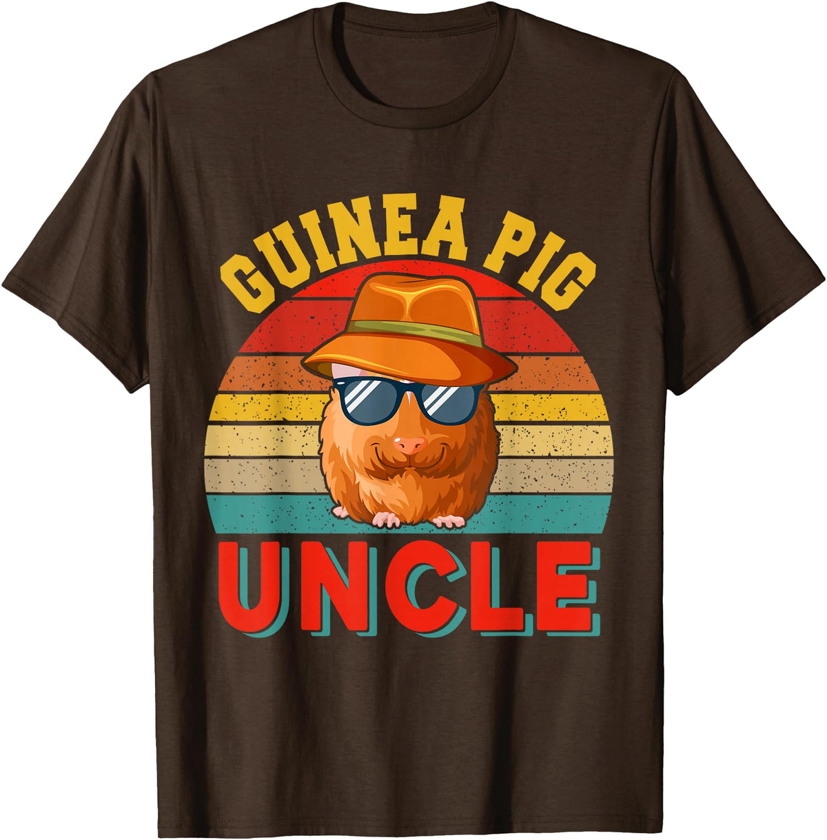 Rodent Father's Day Costume Vintage Retro Guinea Pig Uncle Cute Guinea Pig Sunglasses T-Shirt - Brown