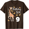 Giraffe Birthday Party by LazyPanda Giraffe 9th Birthday Girl 9 Years Old Giraffe Lover T-Shirt - Brown