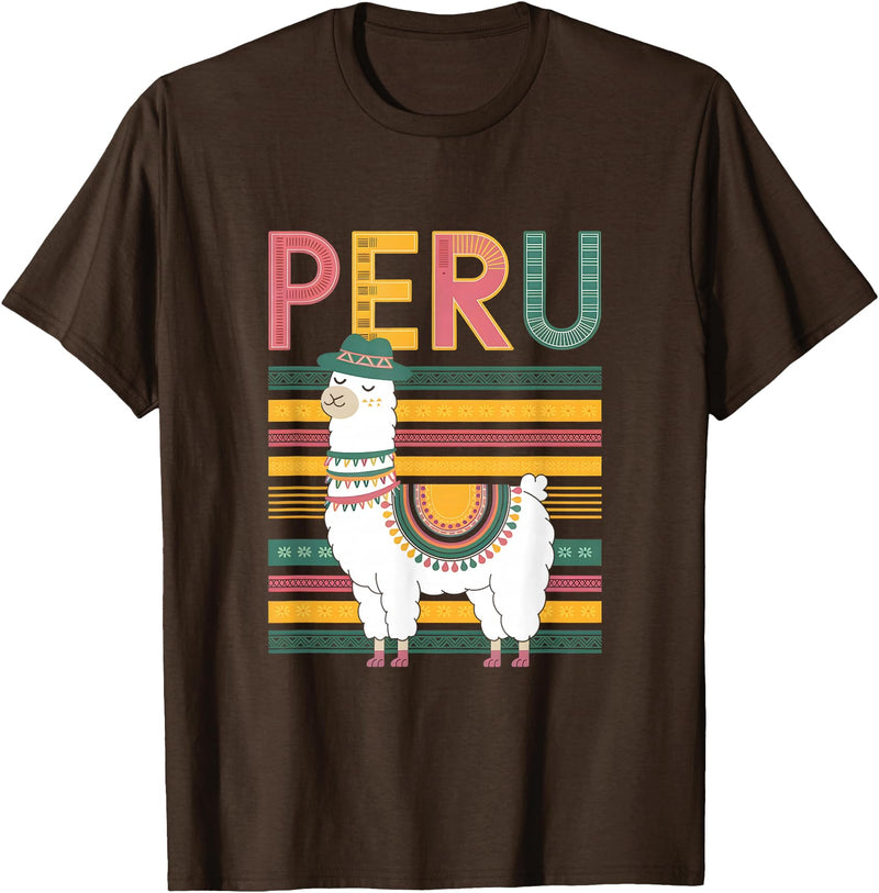 Shirt-o-Topia Cute Peruvian Llama from Peru - Fun Peru Design T-Shirt - Brown