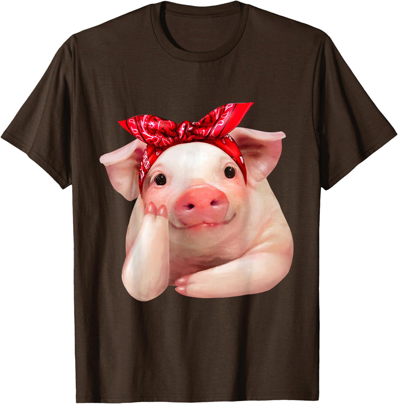 Fabulous Farm Animals Shirts Red Bandanna Pig Funny I Love Piggy T Shirt T-Shirt - Brown