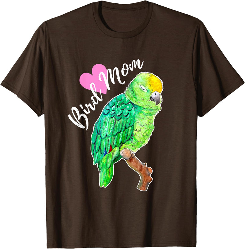 Parrot and Pet Bird Owners Amazon Parrot Lover Bird Mom Watercolor T-Shirt - Brown