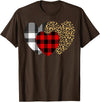 Leopard Heart Buffalo Red Black Plaid Gift Leopard Heart Buffalo Red Black Plaid Heart Valentine Day T-Shirt - Brown