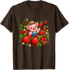 Kawaii Strawberry Piglet Farm Harvest Cute Farmer Pig Strawberry Patch Berry Picking T-Shirt - Brown