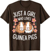 Just a Girl Who Loves Guinea Pigs Guinea Pig For Girls Teenagers Guinea Pigs Adoption T-Shirt - Brown