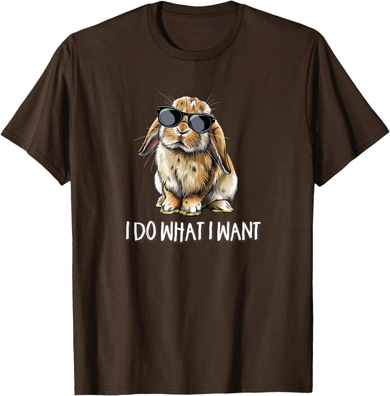 Mens Boys Girls Do What I Want Mini Holland Lop Rabbit Lover Hoodie in Brown