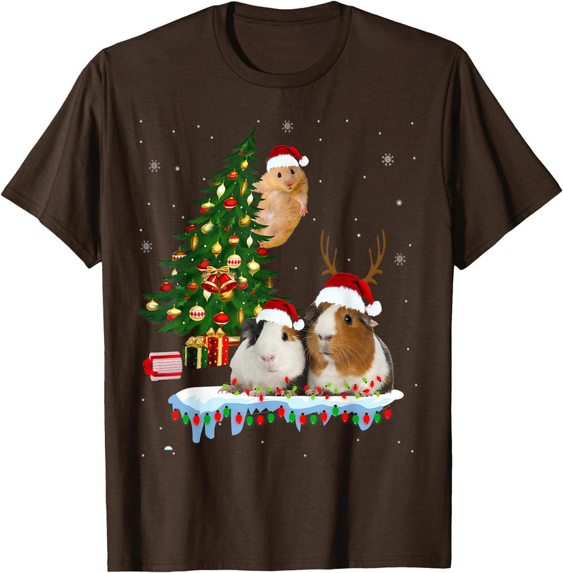 zainjr Christmas Christmas Guinea Pig Pajama xmas santa hat tree kids girls T-Shirt - Brown