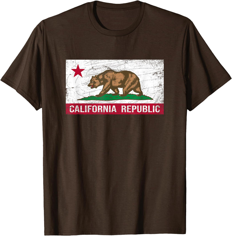 Graphic Club Inc. California Republic Flag - CA - Distressed Design - Classic T-Shirt - Brown